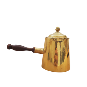 Jarra de café de latón antiguo, jarra cilíndrica de latón vintage con tapa abatible, asa lateral de madera, ollas decorativas de metal para calentar leche - Product Image 2