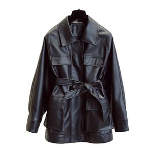 Women's Black Genuine Leather Moto Jacket Full Sleeve <b>Zipper</b> Closure Stand Collar Autumn Style - Product Image 1