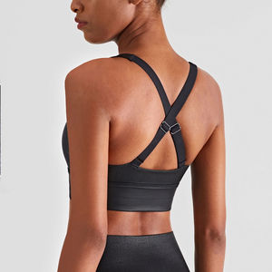 Ensemble de yoga et de sport décontracté de haute qualité pour femme, avec soutien-gorge de sport et legging froncé à quatre sens, séchage rapide, en Spandex/Nylon - Product Image 2