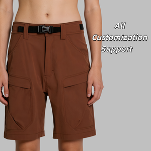 Shorts Bermuda en Coton Marron pour Homme, Taille Mi-Haute, Style Décontracté avec Poches, Tissu Uni Teint, Fermeture à Boutons - Product Image 3