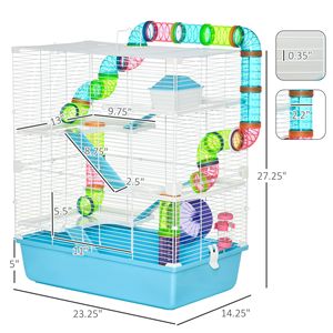 Gabbia per criceti extra large azzurra da 23 pollici con 5 livelli, tubi, gallerie e maniglie per il trasporto, stile moderno, stabile per l'allevamento di porcellini d'India - Product Image 3