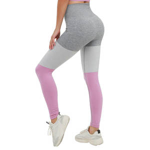 High Waist Color Blocked Yoga <b>Leggings</b> Knee Length Contrast Stitch Spandex Polyester Four-Way Stretch <b>Women's</b> Active wear <b>Shorts</b> - Product Image 4