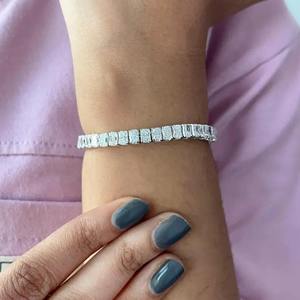 925 Sterling Silver Moissanite Tennis Bracelet Princess Cut Claw Setting Unisex GRA Certified Anniversary <b>Gift</b> - Product Image 3