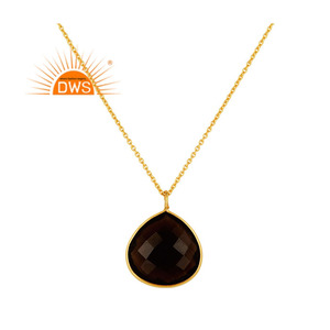 Women's Smoky Quartz Gemstone Pendant Gold Plated 925 Silver long Chain Pendant Necklace Jewelry Supplier - Product Image 3