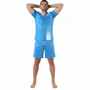 Men's Blue V-Neck <b>Soccer</b> Jersey Short Sleeve Moisture Wicking Gradient Design Regular Fit Adult Sports Apparel - Product Image 4