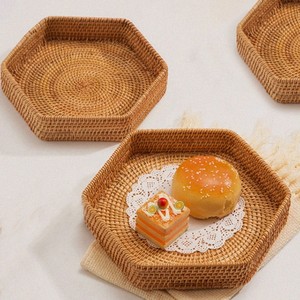 Hexagon Natural Home Decor <b>Snack</b> Serving Rattan Woven <b>Tray</b> Candy Storage <b>Snacks</b> <b>Trays</b> Wholesale From Vietnam - Product Image 3