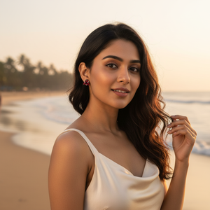 Magnifiques boucles d'oreilles clous en rubis brillants faits à la main, en argent sterling 925, bijoux pour femmes et filles, à porter lors de mariages et de fêtes - Product Image 5