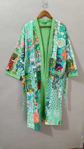 Robe kimono matelassée à imprimé floral pour femmes, manches trois quarts, longueur intégrale, tissu doux, vêtements de nuit décontractés, vêtements d'été - Product Image 4