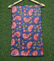 Tela de Punto de Algodón Floral, Estampado de Flores Amarillas, Azules y Rojas, Suave y Ligera, 43 Pulgadas de Ancho, Transpirable, Ecológica, de Alta Calidad