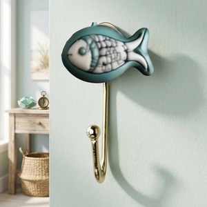 Vintage Style <b>Metal</b> and Ceramic Wall Hook with Gold Finish Waterproof Self-adhesive Installation for <b>Clothing</b> Storage - Product Image 4