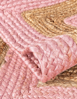 Tapis en jute tressé rond rose naturel fait main, écologique, avec cercles concentriques tissés, pour la décoration intérieure