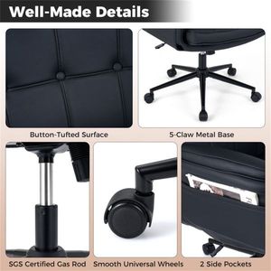 Chaise de bureau pivotante en cuir anti-griffures pour gamer, avec accoudoirs réglables en 5 positions, design croisé et poches latérales - Product Image 5