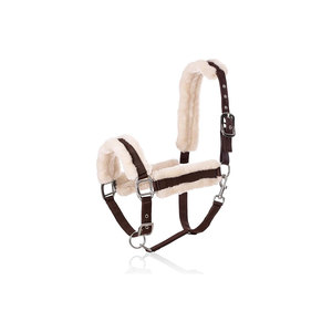 Cabestro para Caballo Forrado en Piel de Oveja Marrón con Hebillas Metálicas y Acolchado - Product Image 1