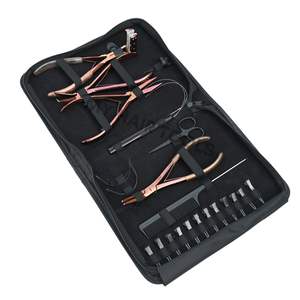 Complete Hair Extension tools Applicator Kit with Beads Removal Plier 2-Hole Micro Ring Crimper Mini Scissor & Buffer fly Clips - Product Image 1