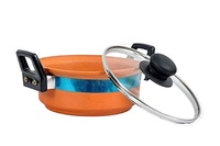 Casserole en terre cuite marron 5L avec couvercle en verre, poignée en plastique, design classique, compatible gaz et induction, diamètre 24cm