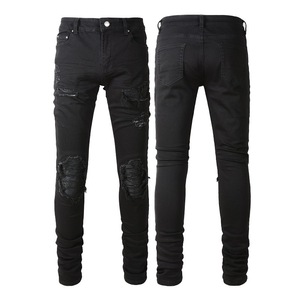 Jeans de Mezclilla para Hombre de Alta Calidad, Diseño Desgastado, Corte Slim, Transpirables, Lavados, Estilo Vintage - Product Image 1