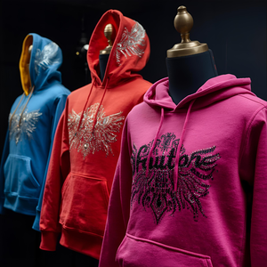 Sweat à capuche personnalisé pour homme, automne, avec strass, en molleton de coton, imprimé pailleté, broderie 3D, options écologiques OEM/ODM, étiquette privée - Product Image 5