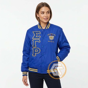 Veste universitaire personnalisée GREEK TREASURES Sigma Gamma Rho en satin brodé matelassé imperméable respirant rembourré 100% polyester - Product Image 3