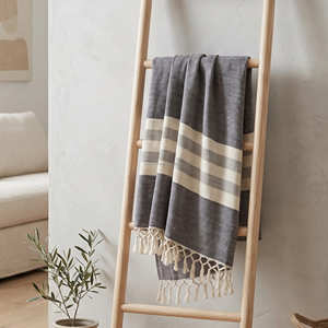 Manta de Sofá Tejida a Mano con Rayas Multicolores de Algodón Natural para Colecciones de Decoración del Hogar de Estilo Costero, Rústico y Contemporáneo - Product Image 4