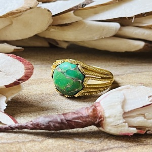 2026 Modern Style Green <b>Turquoise</b> Brass <b>Ring</b> Vintage Cutout Texture <b>Ring</b> 18k Gold Plated Statement Wholesale <b>Ring</b> For Women - Product Image 5