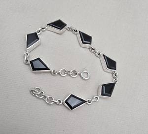 Bracelet à maillons en onyx noir de forme fantaisie, argent sterling 925, onyx facetté, fait main, bijoux unisexes - Product Image 2