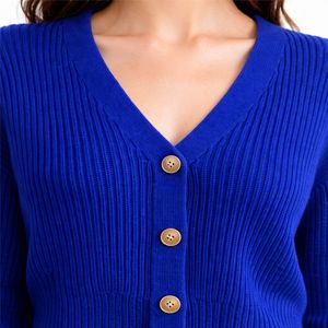 Cárdigan Corto de Punto para Mujer, Cuello en V, Suave, Acanalado, Ajuste Corto, Casual, Cómodo, Elegante, Ligero, para Invierno - Product Image 6