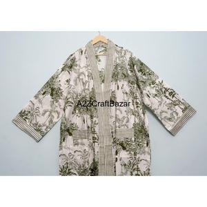 Bata Kimono Ecológica 100% Algodón Lavable con Cuello en V y Cordón Ajustable, Estampado Floral, Mangas Tres Cuartos, Secado Rápido y Transpirable para Mujer - Product Image 2