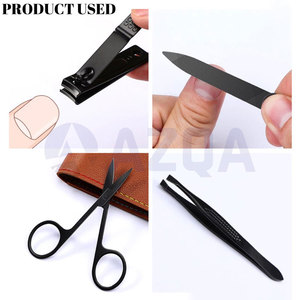 Professional Stainless Steel Black Manicure <b>Kit</b> <b>Nail</b> Clipper Scissors Tweezer File Set with Travel Leather Pouch - Product Image 2