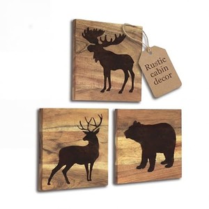 Plaques murales rustiques en bois de pin pour la faune, vente en gros |   Décoration de cabane artisanale - Product Image 1