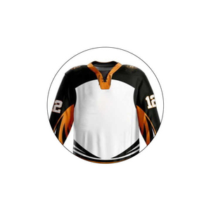 Ensemble de maillots de hockey sur glace unisexe personnalisés blanc jaune noir à manches longues col en V respirant en maille avec impression sublimée - Product Image 5