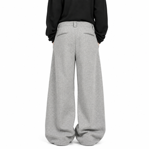 Pantalon large gris pour femme 2026, taille haute élastique, coupe ample, longueur intégrale, couleur unie, en molleton de coton, décontracté, pour l'automne - Product Image 2