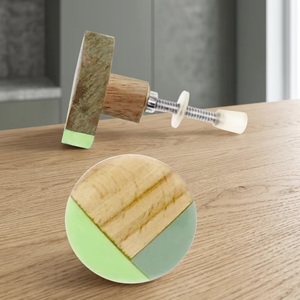 Wooden Rectangle Cabinet Knob Green Shade <b>Rustic</b> Style Easy Installation Kitchen Drawer Handle - Product Image 1
