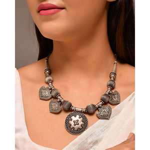 Collar Tribal de Plata de Ley, Diseño Artístico Hecho a Mano Vintage de Rajastán, Joyería de Plata Maciza, Meera Jaipur 925 - Product Image 2