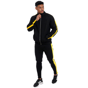 Survêtement Homme Personnalisé Noir et Jaune à Rayures, Col Roulé Zippé, Coupe Sportive, Manches Longues, avec Poches Latérales, Couleur Unie, Idéal pour l'Automne - Product Image 1