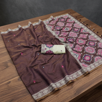 Saree Katun Ajrakh Dengan Motif Bunga Gaya Tradisional India Pakistan Pakaian Kasual Wanita Bebas Kerut
