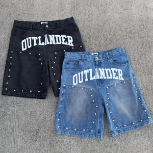 Nouveauté : Short baggy de haute qualité avec broderie et strass, coupe ample, logo et design personnalisés pour homme. - Product Image 1