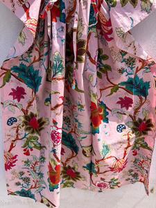 Pink Floral Cotton <b>Kaftan</b> for Women Printed Boho Daily Wear Regular Fit <b>Summer</b> Maxi Dress Batwing Sleeves V-neck Eco-Friendly - Product Image 3