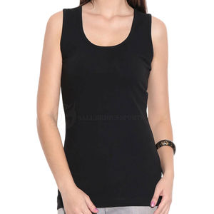 Camisetas sin mangas de poliéster/algodón para mujer al por mayor, con logo personalizado, tops de verano sin mangas, transpirables, de color liso con logo frontal. - Product Image 3