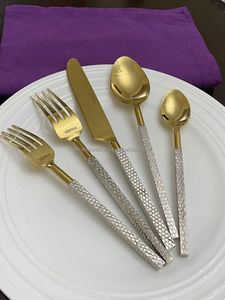 Ensemble de couverts classiques en or, finition en laiton cannelé, ensemble de couverts pour la table, ustensiles pour la maison, la cuisine, le restaurant - Ali Handicrafts - Product Image 6