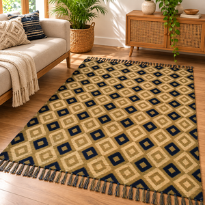 Handwoven Printed Cotton Area <b>Rug</b> Traditional Geometric Indian Boho Carpet Handmade Floor <b>Rug</b> for Living Room Bedroom Home Decor - Product Image 1