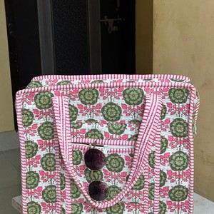 Soft Padded Cotton Tote <b>Bag</b> With Vintage Style Floral Hand Block Printing Created For Stylish Practical And Reusable Everyday - Product Image 4