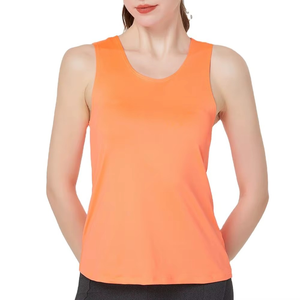 Women's Orange Scoop Neck Knitted Tank <b>Top</b> Quick Dry Solid Color Casual Regular Length - Product Image 1