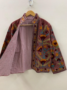 Handmade Bohemian Winter Coat Floral Suzani Embroidered Velvet Jacket Windproof Knitted <b>Duster</b> Cotton Floral Suzani Embroidered - Product Image 3