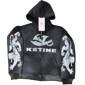 เสื้อฮู้ดดี้โอเวอร์ไซส์ผ้าเฟรนช์เทอร์รี่ 100% ผ้าฝ้าย สำหรับฤดูหนาว แบบซิป มีลายพิมพ์ดิจิทัล ดีไซน์วินเทจซันเฟด สำหรับผู้ชาย - Product Image 1