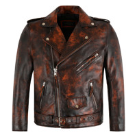 Blouson de motard en cuir vintage ciré pour homme, style Brando, effet rouille, avec fermeture éclair croisée, personnalisé et intelligent