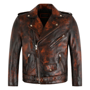 Chaqueta de cuero para hombre estilo motero, personalizada, de cuero encerado vintage, con efecto oxidado, estilo Brando con cremallera cruzada - Product Image 5