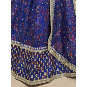 A-Line Modern Lace Organza Bridesmaid Lehenga Choli in Majestic Blue Plus Size - Product Image 2
