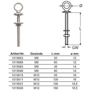 Bullone ad anello / Bullone ad occhio con collare - M6 x 30 - Product Image 1