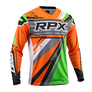 Maillot de course moto personnalisé à manches longues, sublimé, noir, orange, vert, noir, polyester à séchage rapide, maillot de motocross - Product Image 1
