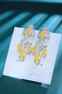 Luxury Geometric Chandelier <b>Earrings</b> With Yellow Zircon And <b>Diamond</b> Accents 925 Silver Women's Party Jewelry - Product Image 4